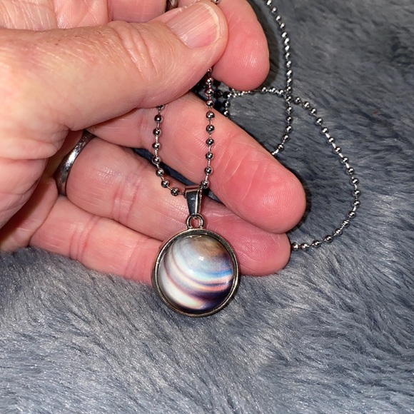 Galaxy Collection Space ball Glass Saturn Necklace NWT UNISEX - Picture 2 of 5